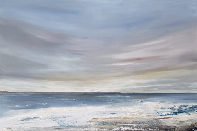 Large seascape, painting, blue sea, coastal 