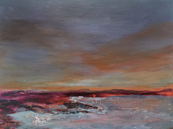 Sunset art, Magenta, Seascape art, abstract seascape, Scotland art, atmospheric painting