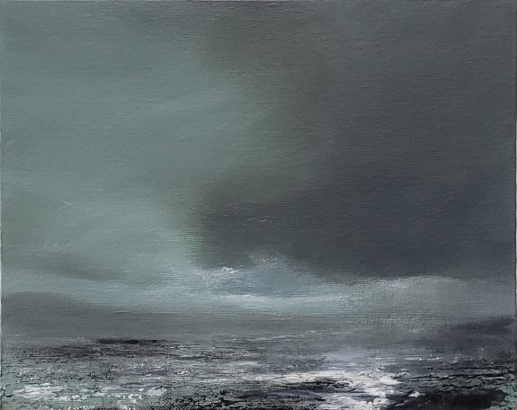 Moonlit stormy seascape painting